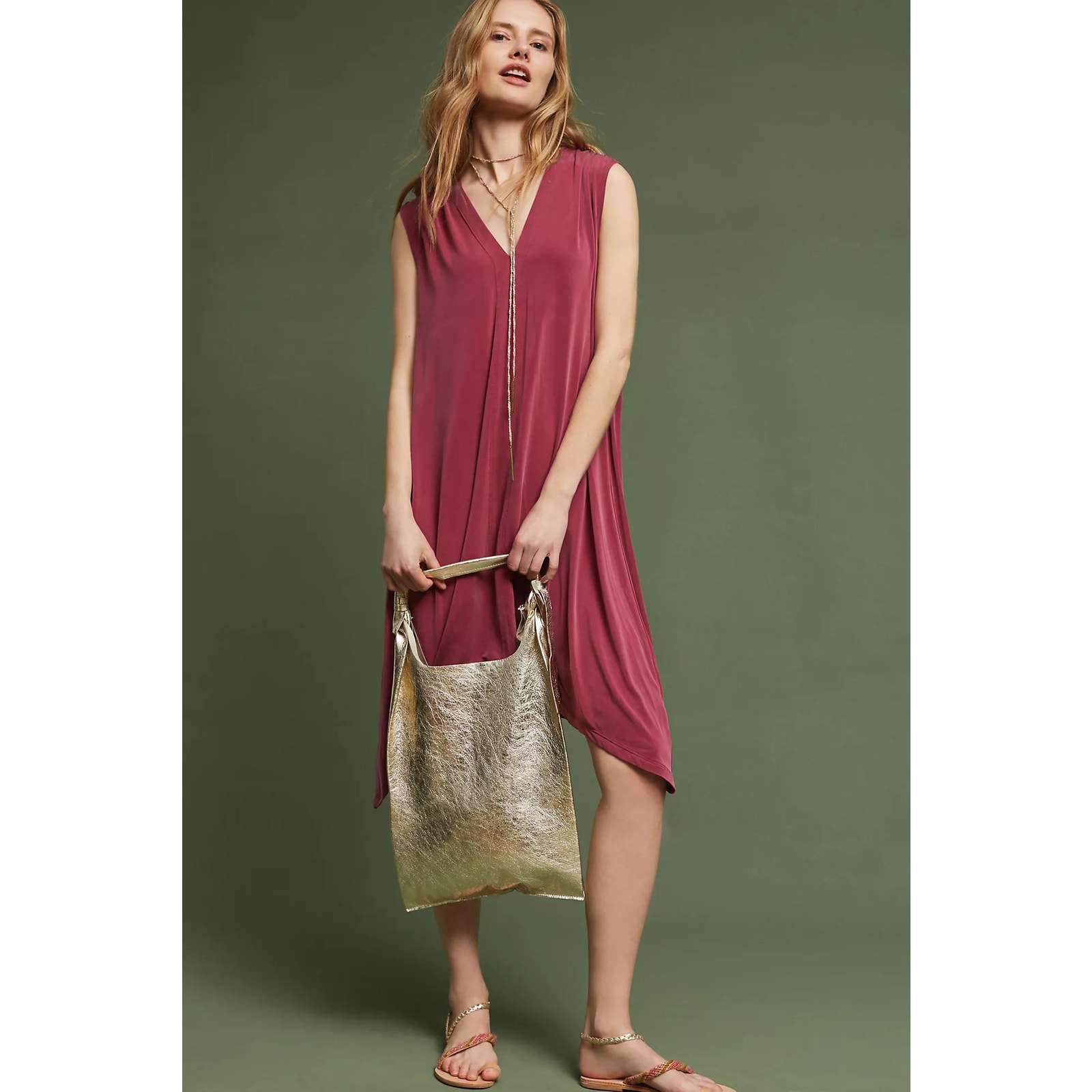 Anthropologie Eri + Ali Briella Tunic Dress Size Small Purple Pink Red Relaxed
